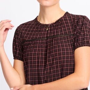 Market & Spruce Black and Red Checkered Blouse
